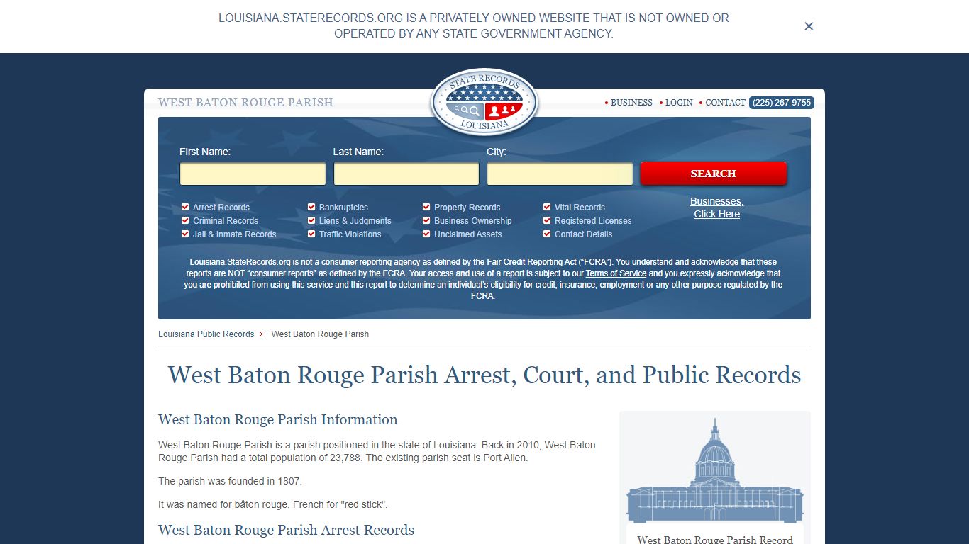 West Baton Rouge Parish Arrest, Court, and Public Records