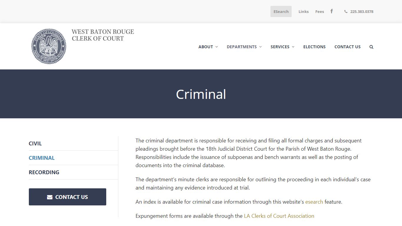 Criminal Records - West Baton Rouge Clerk of Court