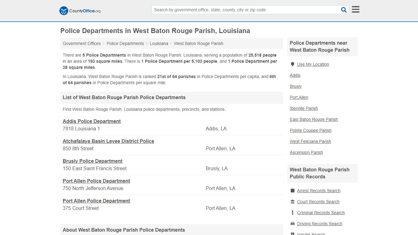 Police Departments - West Baton Rouge Parish, LA (Arrest Records ...